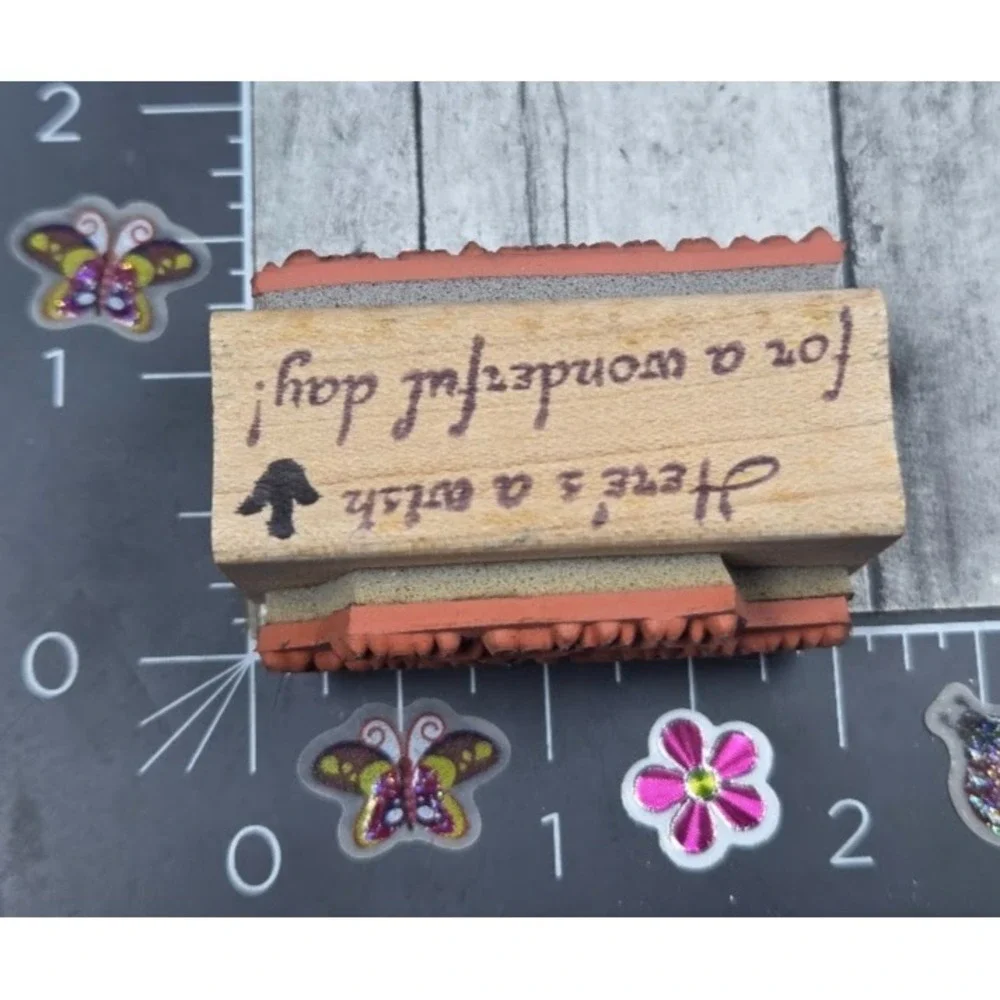 Wishing Sunshine Flowers Wonderful Day Double Sided Rubber Stamp Wood #M15